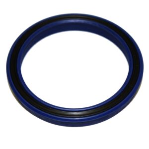 A round blue and black circular machine part